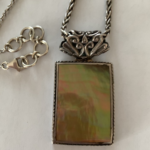 Vintage EXEX Green Jasper Rectangular Pendant w 22” SS Rope Chain. - Picture 2 of 6